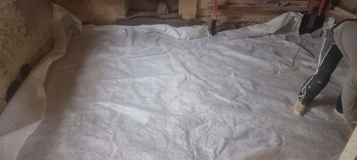 Geotextile being laid before installation of Geocell glass foam insulation