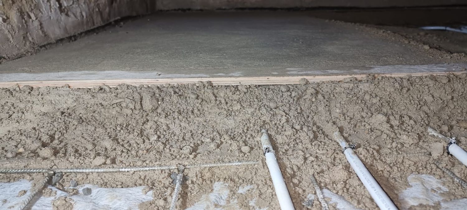 Limecrete floor installation, first section completed