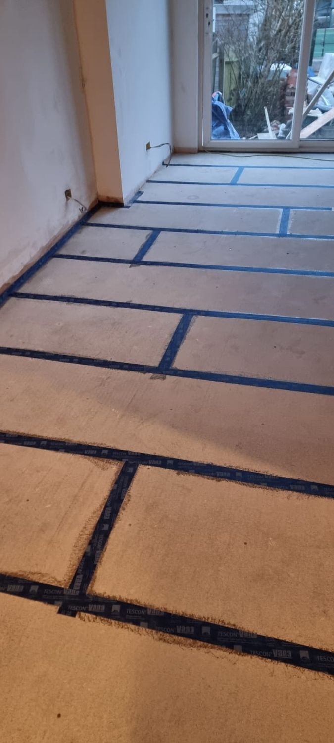 Tescon Vana airtightness tapes used on floor insulation