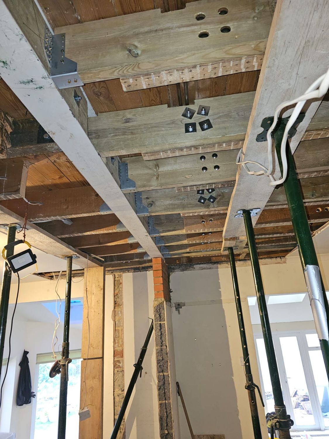 Steel structure installed, joists strengthened