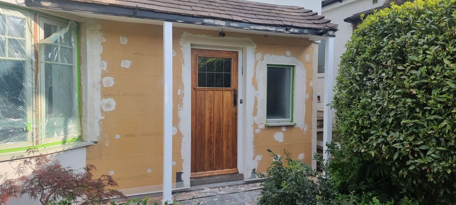 External wall insulation with Steico wood fibre boards at the front
