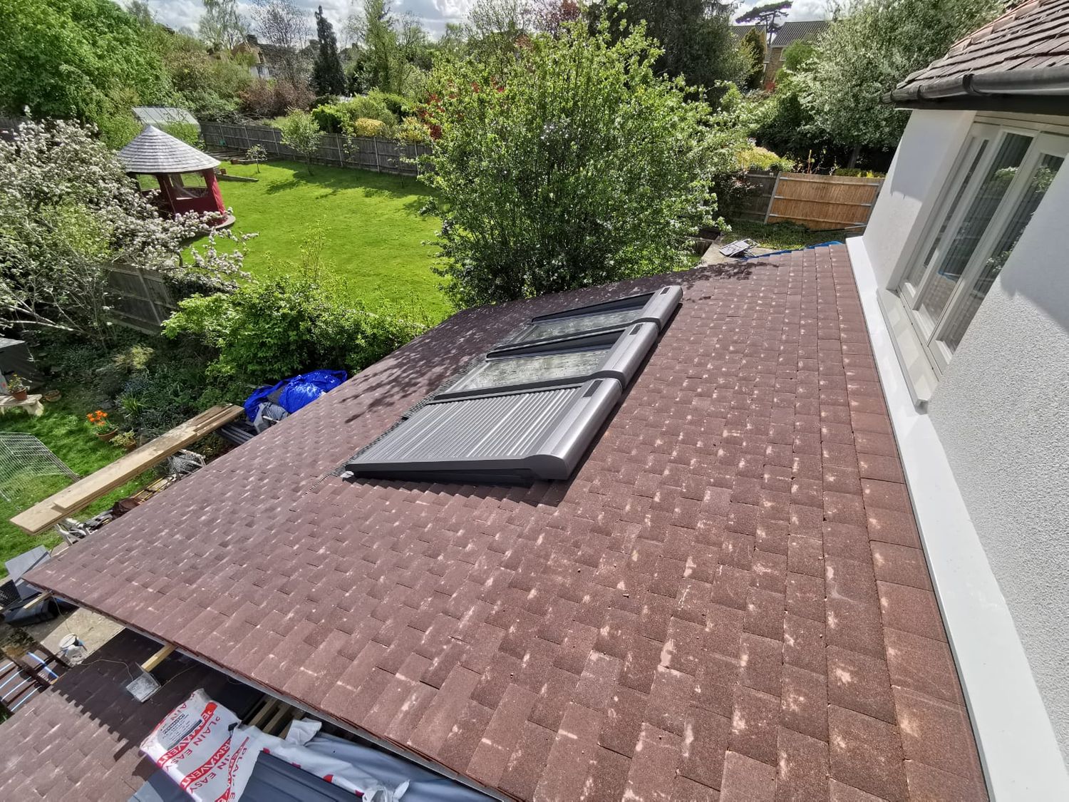 Roof tiled, joins insulated main rear elevation with ventilation upstand