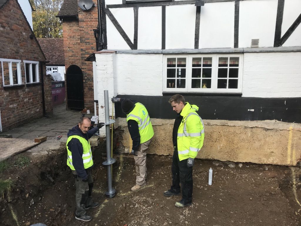 Helical screw pile foundation for St Albans Listed building