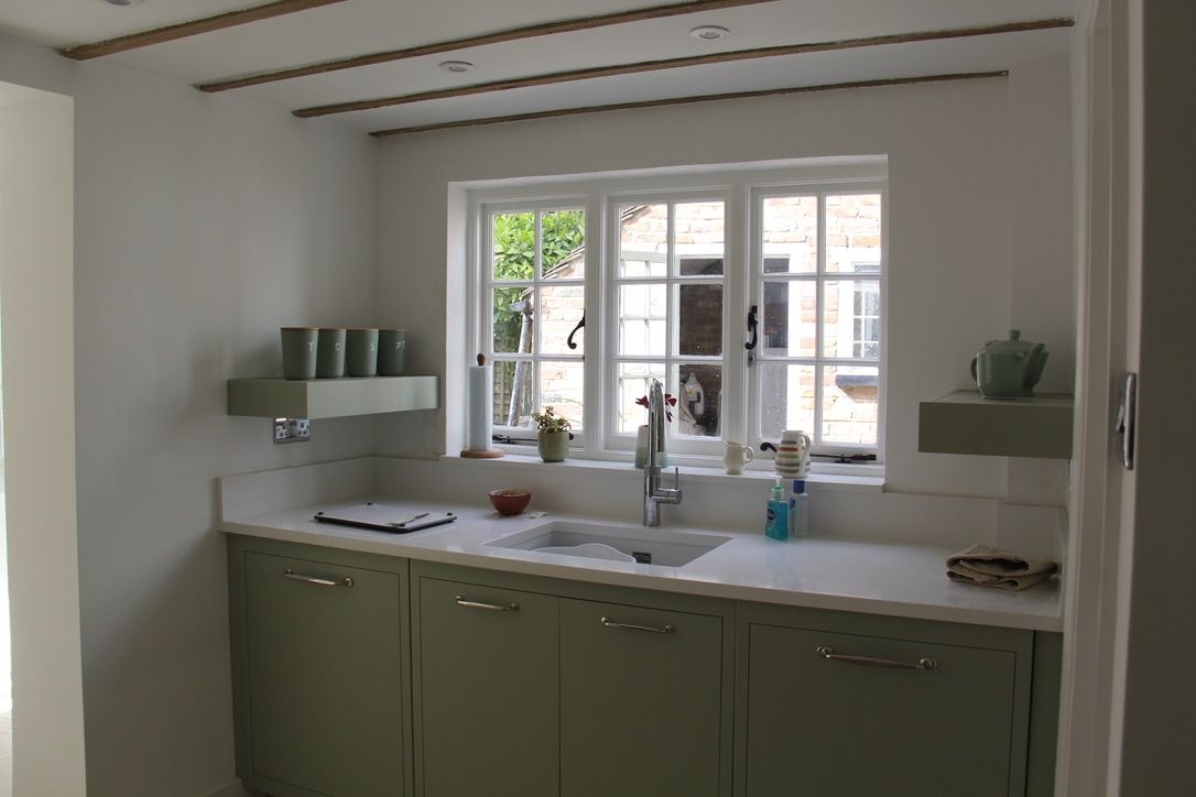 New extension insulated with natural materials, decorated, kitchen units installed