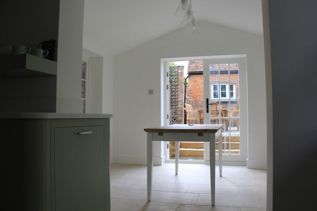 New extension insulated with natural materials, decorated, kitchen units installed
