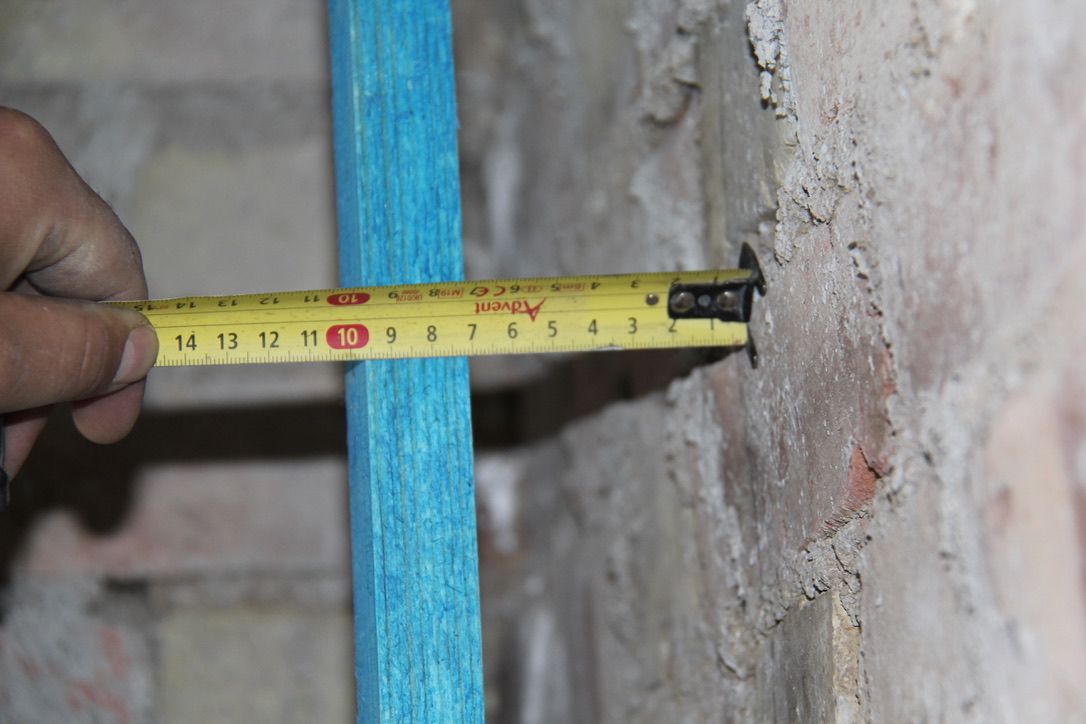 Battens are being installed in preparation for internal wall insulation