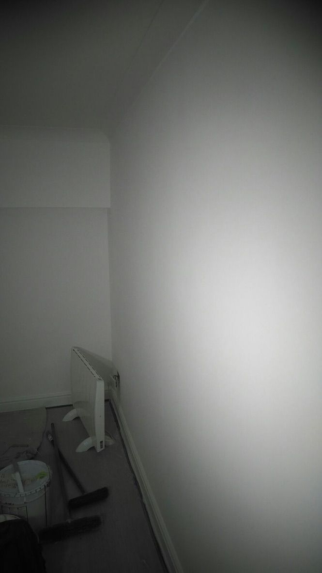 Insulated, lime plastered, painted walls in converted garage room