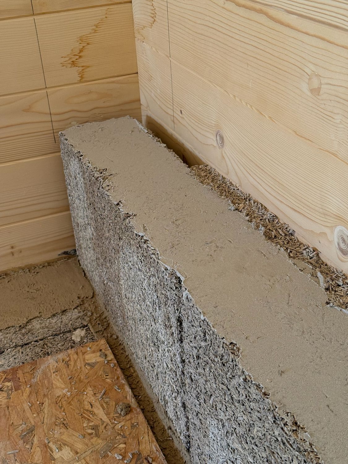 IsoHemp blocks installed as internal wall insulation to timber building