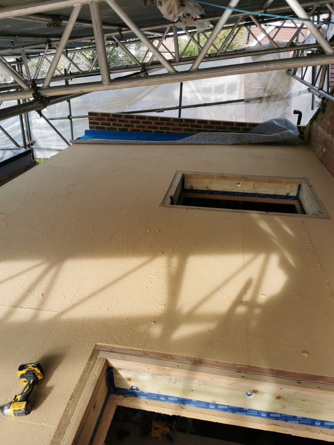 Wood fibre boards installed onto rafters