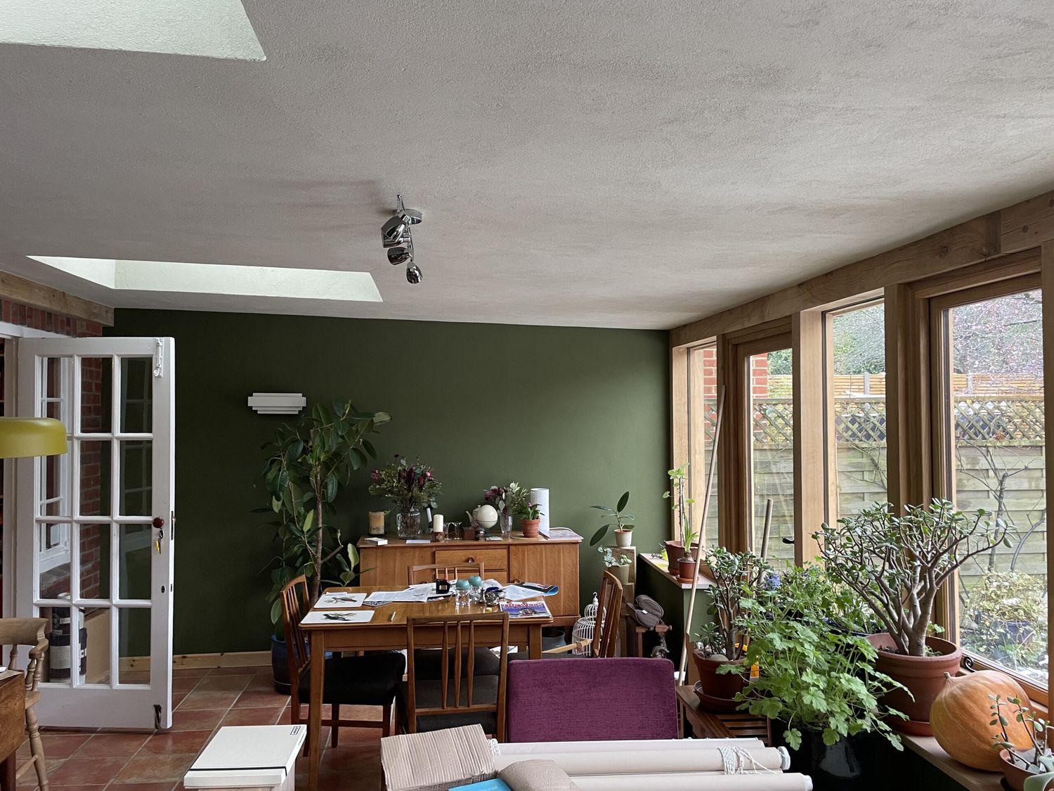 Completed oak framed, insulated extension with green roof