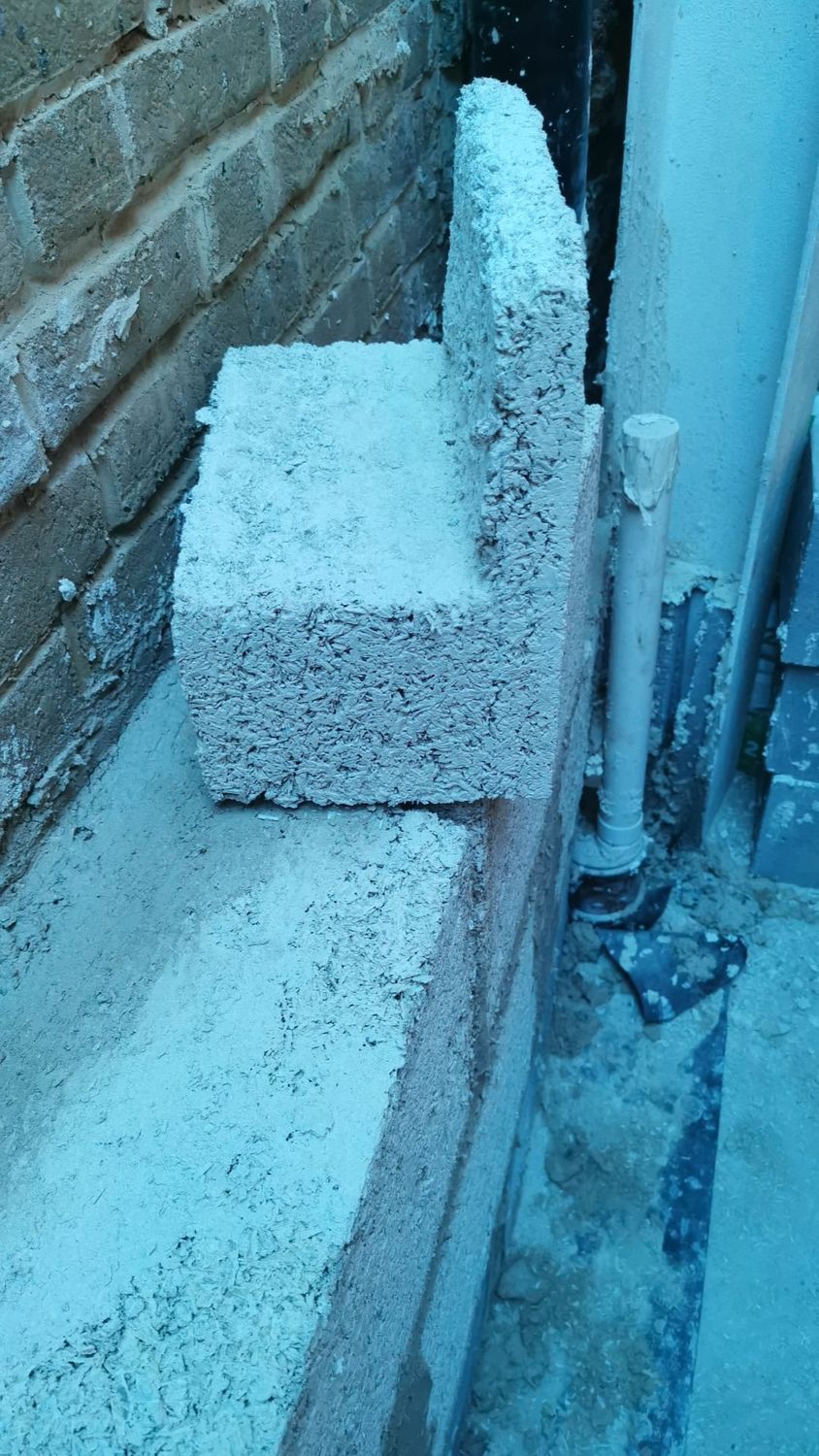 Hempcrete block cut to shape to fit