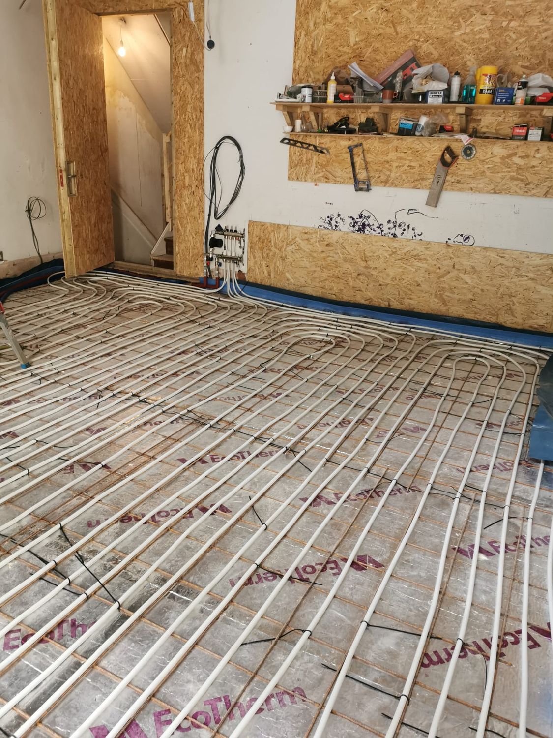 Underfloor heating for existing floor and extension floor