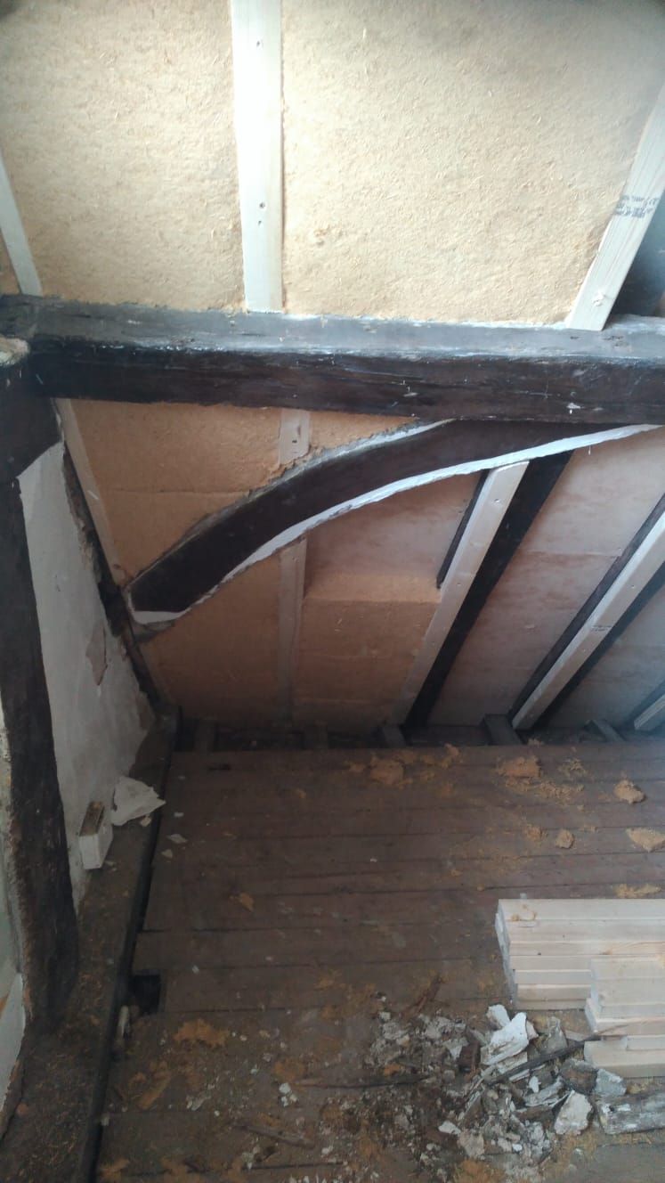 Pavatex wood fibre insulation and the curving exposed beams